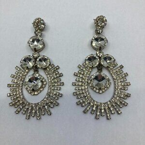 Vtg chunky 3.5" rhinestone wedding bridal stud earrings